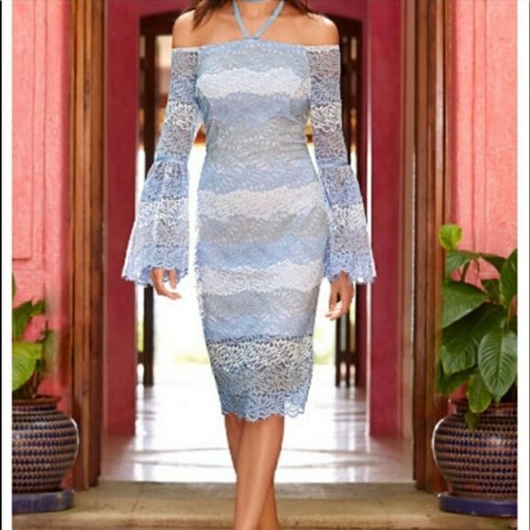 NWT Alexia Admor Lace Off-Shoulder Midi Dress w/ Bell Sleeves Sz. 4 - Picture 1 of 1